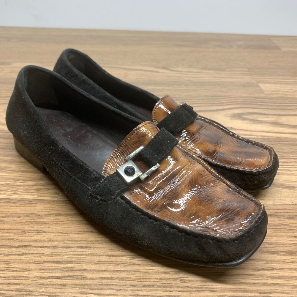 Donald J Pliner‎ Black Brown Suede Loafers Slip On Shoes Womens 7.5 M